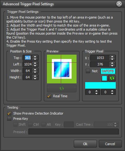 Advanced Trigger Pixel Settings window